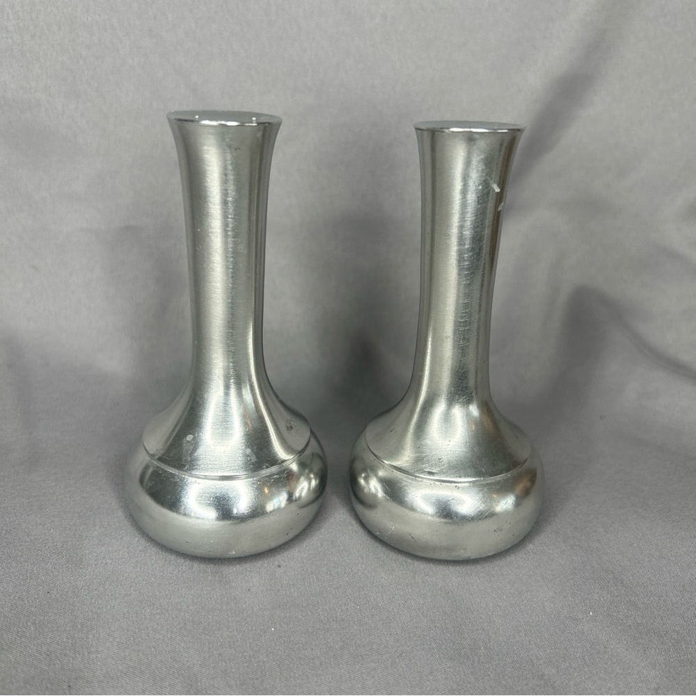 VINTAGE MCM MID CENTURY POOLE #2190 PEWTER ENGLAND SALT PEPPER SHAKERS SET 4"